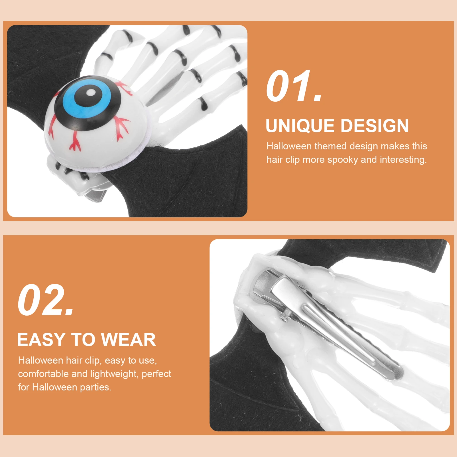 

2pcs Skull Hand Clips Halloween Party Gothic Hairpins For Women Durable Small Accessories Ghost Theme Hair Clips For Cosplay