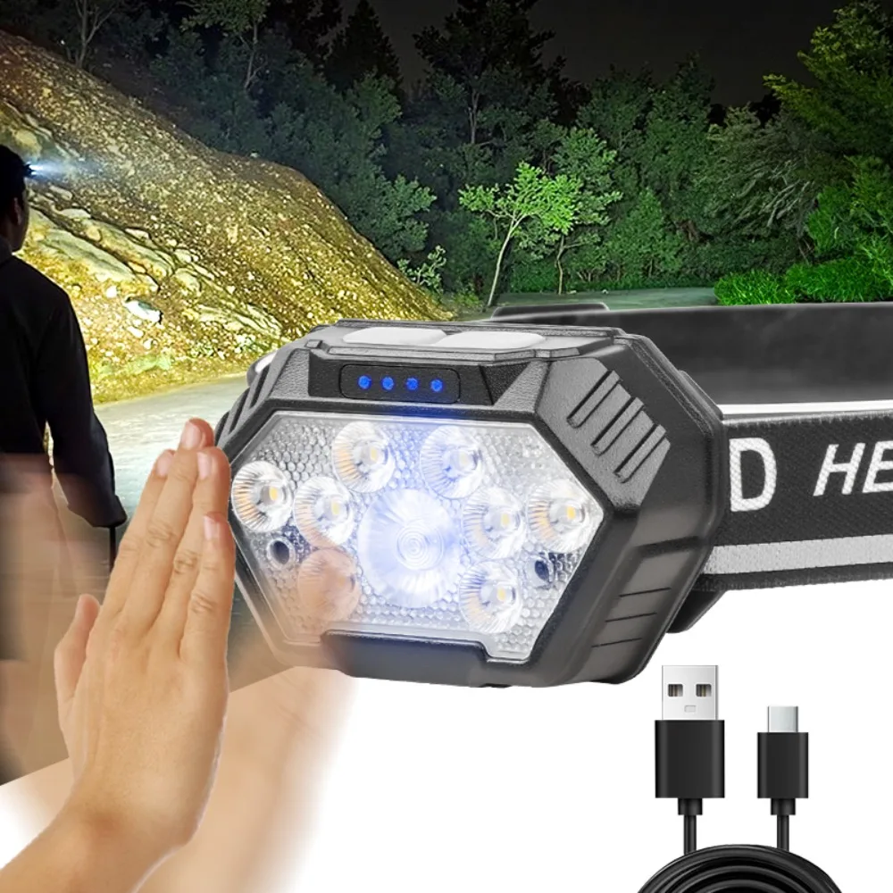 New Strong Light LED Headlamp Long Endurance Multi Color Temperature Torch for Outdoor Night Walking Camping Working Lighting