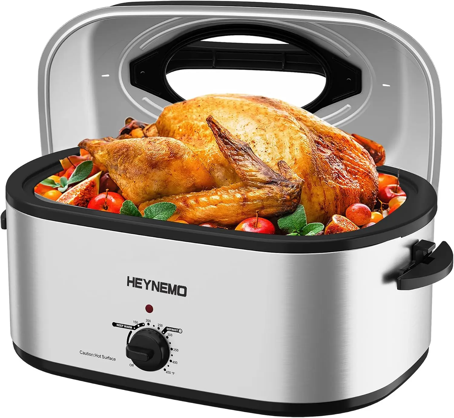 26 Quart Electric Roaster Oven with Visible & Self-Basting Lid, Large Turkey Roaster with Defrost Warm Function, Adjustable