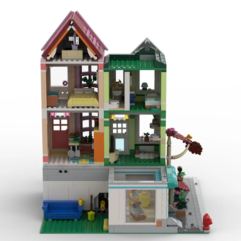 2280PCS MOC Città Angolo Appartamenti e Negozio - Modifica del Set 42670 Casa Modello di Strada Costruzione di Mattoni Impilabili Creativi