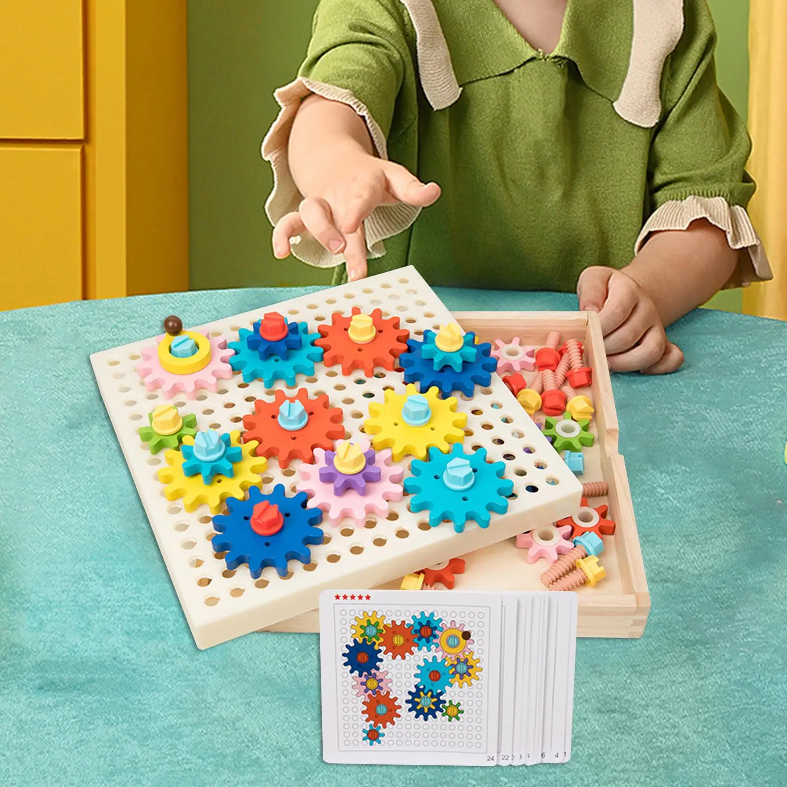 Juego de engranajes Montessori, juguetes de madera, juguetes de construcción para chico con pernos y destornillador, herramientas de juego para niños pequeños, niñas y niños