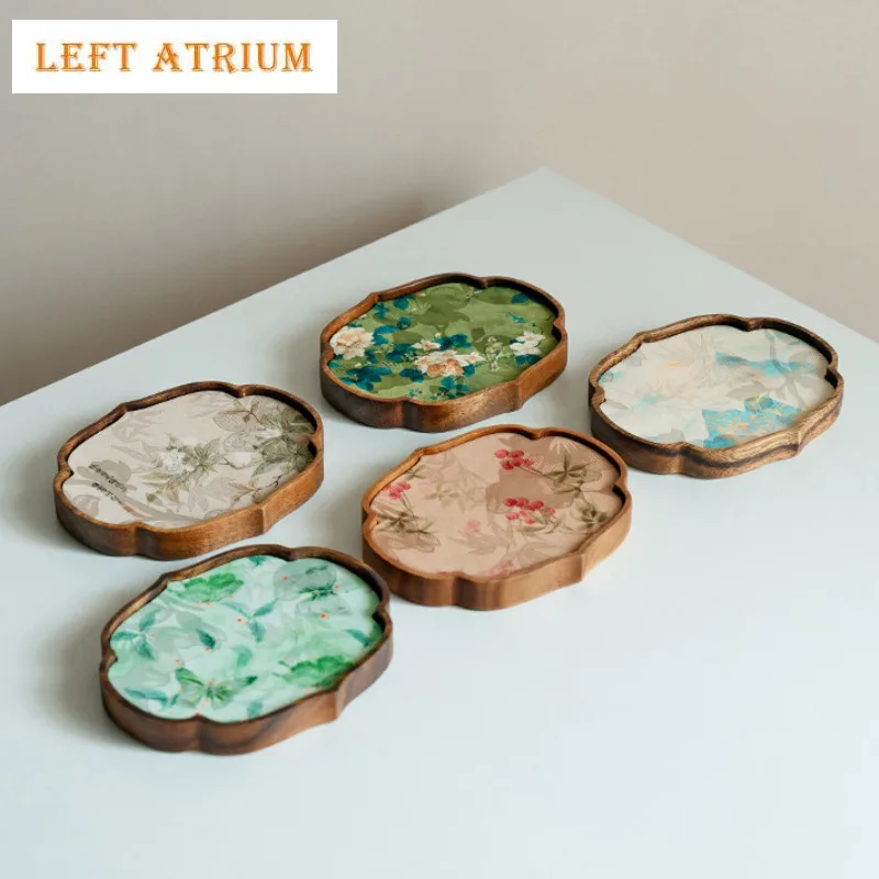 

Chinese Walnut Lace Pot Bearing Holder Zen Woven Brocade Dry Soaking Table Solid Wood Tea Tray Insulation Pad Coaster Small Pad