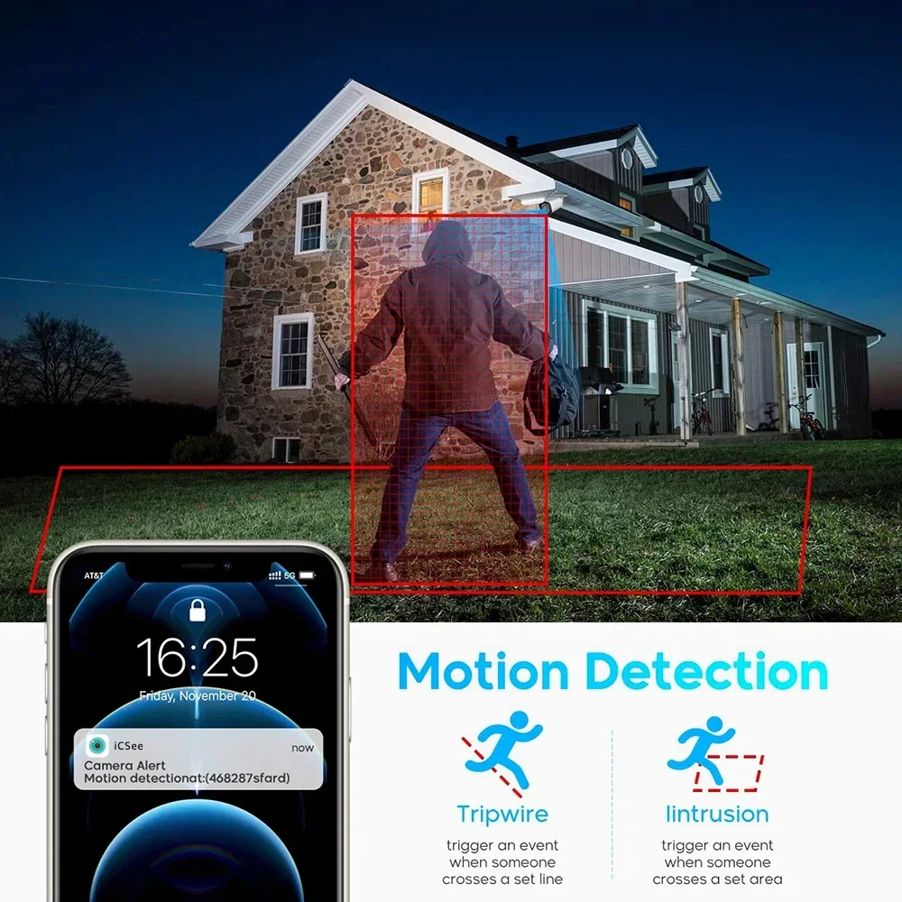 3MP Wifi IP Camera Outdoor Auto Tracking PTZ Camera Human Detect H.265 Spotlight Color Night Vision Home Security Camera iCSee