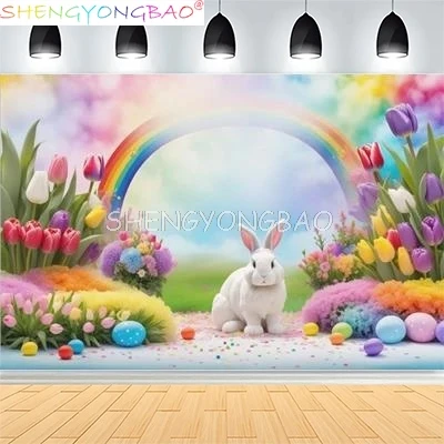 

Easter Party Decoration Spring Garden Children's Photography Props Rabbit Colorful Eggs Newborn Portrait Shoot Background FH-16