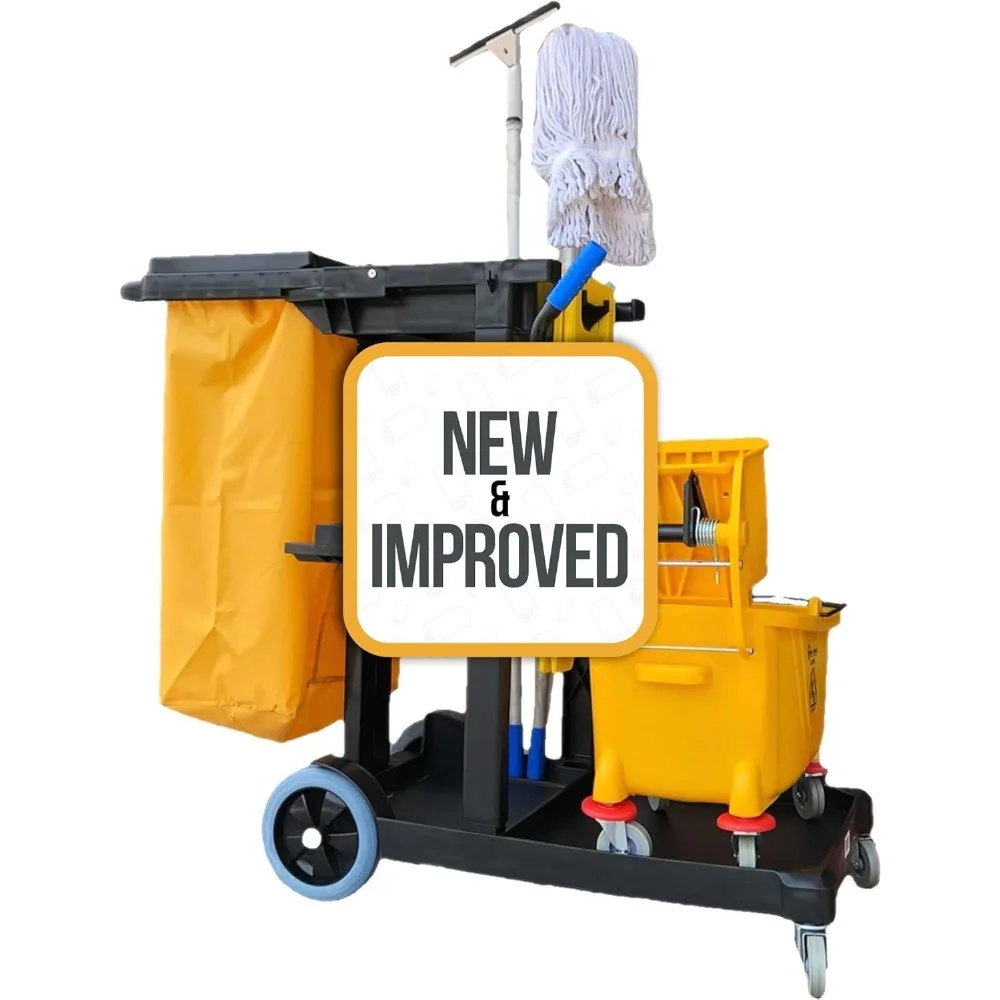 Commercial Grade Cleaning Utility Cart, Yellow and Grey