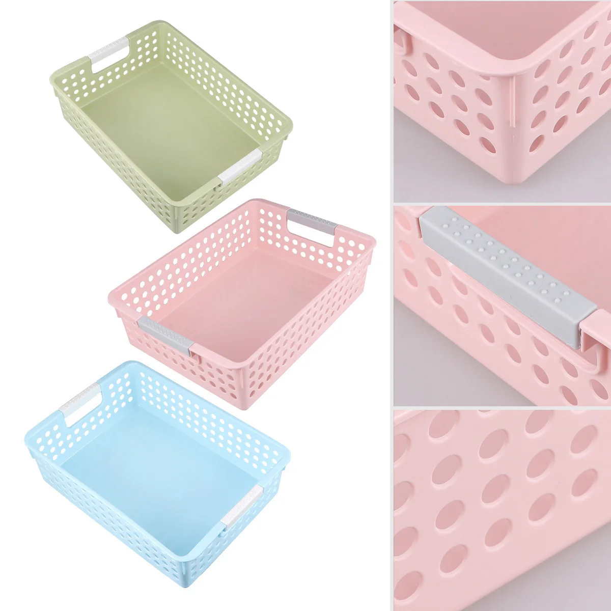 3Pcs Desktop File Basket Plastic Solid Color Document Organizer for Office Storage File Holder Easy Grip Handle Large Size