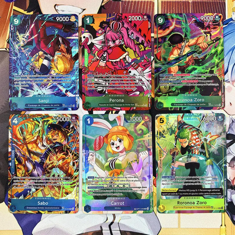 conjunto-de-6-pecas-one-piece-opcg-roronoa-zoro-sanji-carrot-cartao-flash-colorido-diy-feito-a-mao-cartao-de-colecao-de-jogo-de-anime-brinquedo-de-presente