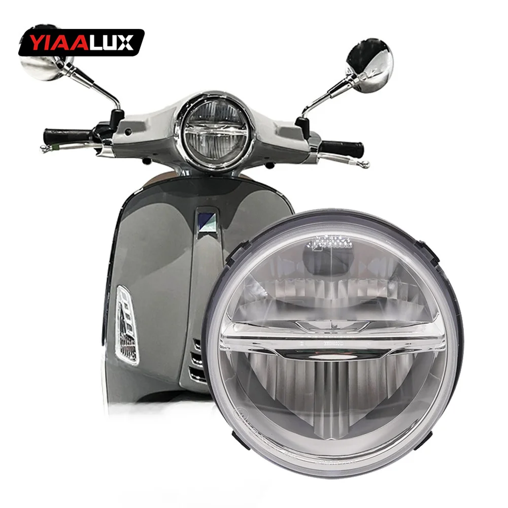 YIAALUX Motorcycle LED Full Halo Headlight Moto Light DRL Round Head Lamp For Vespa Primavera 150 2018 2019 2020 2021