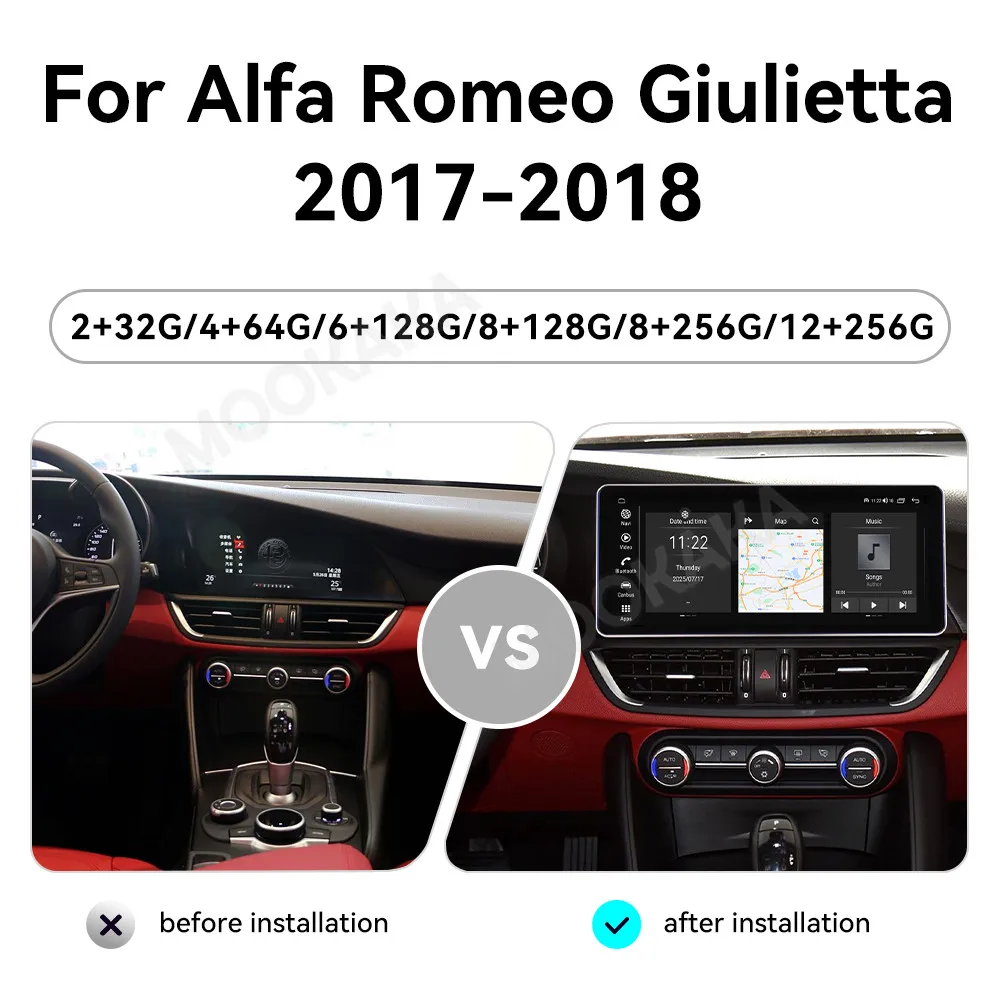 12.3inch Screen Android 15.0 Car Multimedia Radio Player For Alfa Romeo Giulia 2015-2024 GPS 8+256GB Auto Stereo Navigation Unit