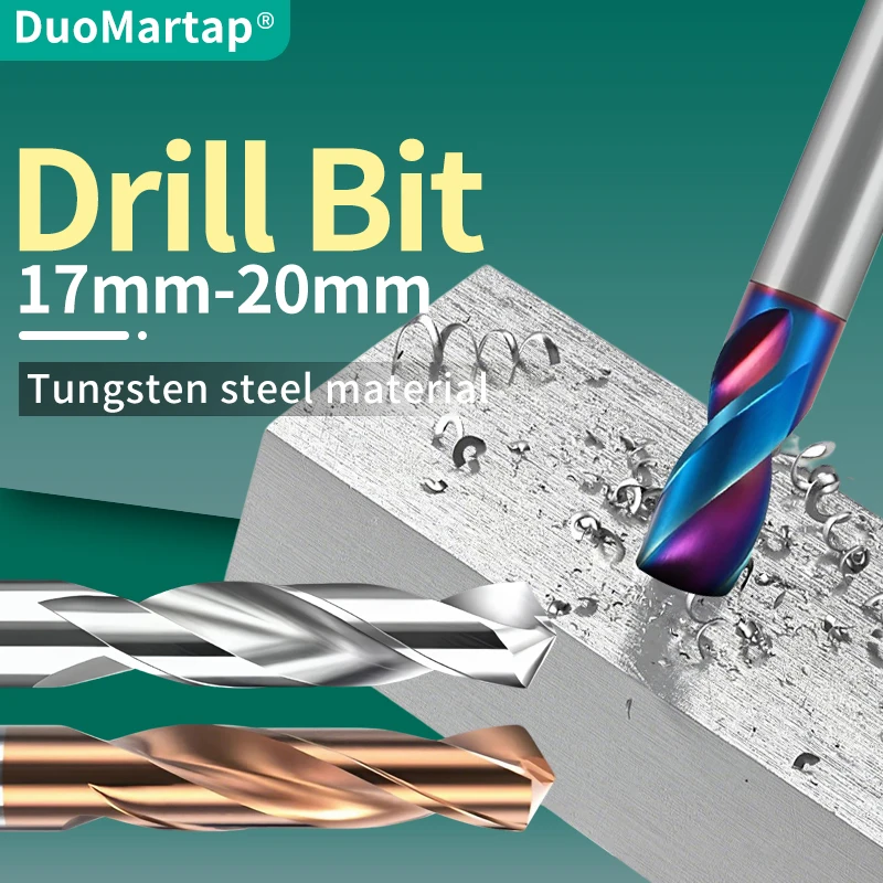 DUOMartap 1PCS HRC70 Solid Carbide Standard Twist Drill Bit 17mm-20mm For Cast Iron Metal Aluminum  CNC machinery Tool