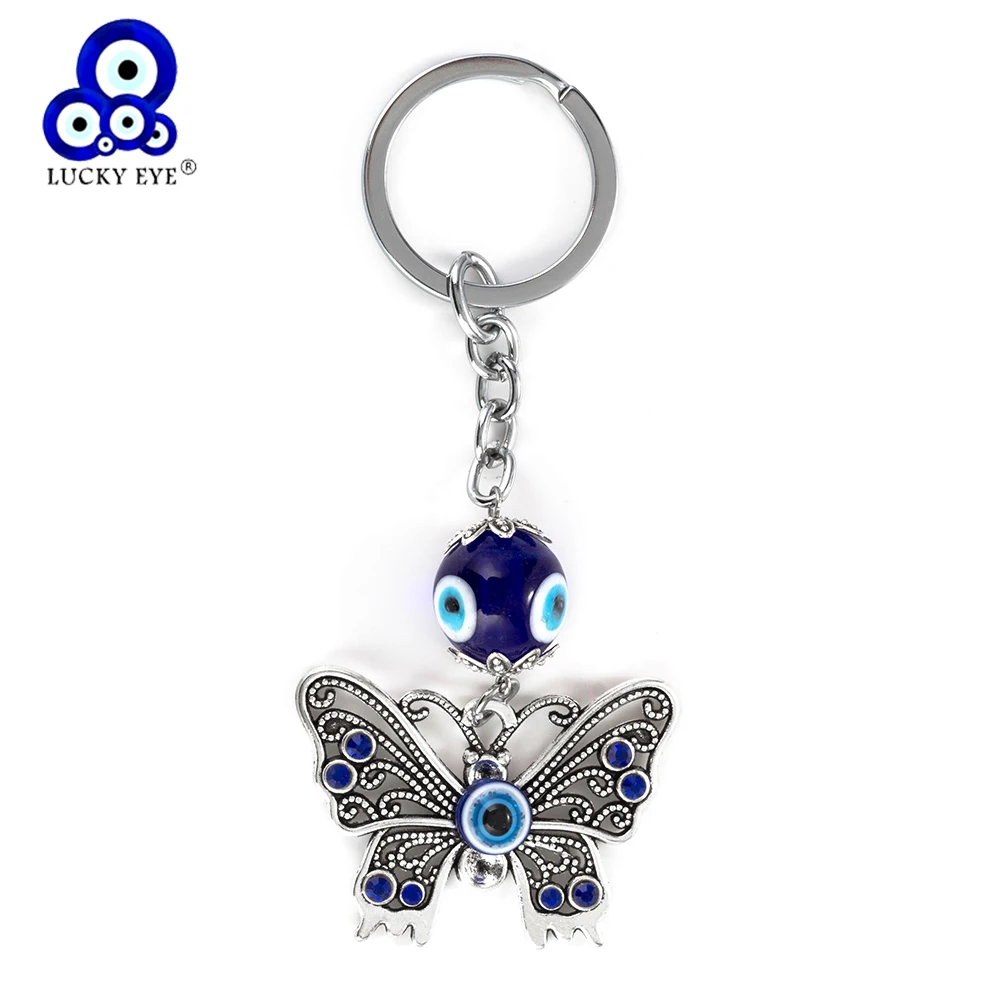 Lucky Eye Legierung Schmetterling Schlüssel bund Glas türkisch bösen Blick Perle Schlüssel anhänger Tasche Auto Schlüssel ring Schmuck llavero porte clé מÃ¼rp