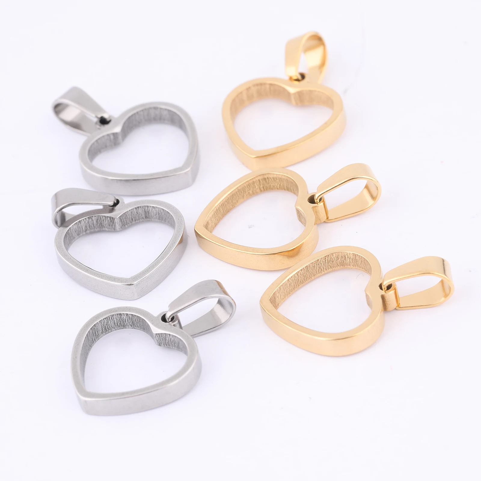 10pcs Stainless Steel Gold Plated 14mm Heart Open Bezel Charms Diy Hollow Pendant Frame Setting Blanks For Resin Jewelry Making