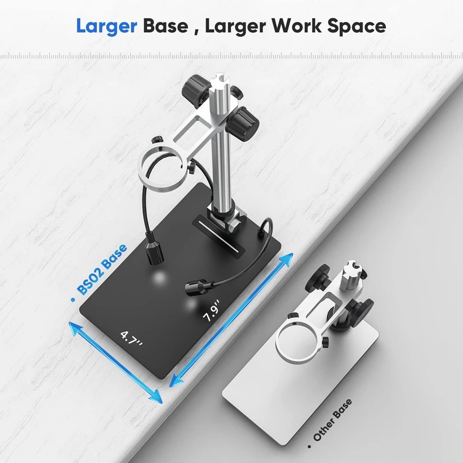 Elikliv Microscope Base With LED Lights Universal Adjustable Aluminium Alloy Stand Holder For Digital Microscopes Diameter 1.4\