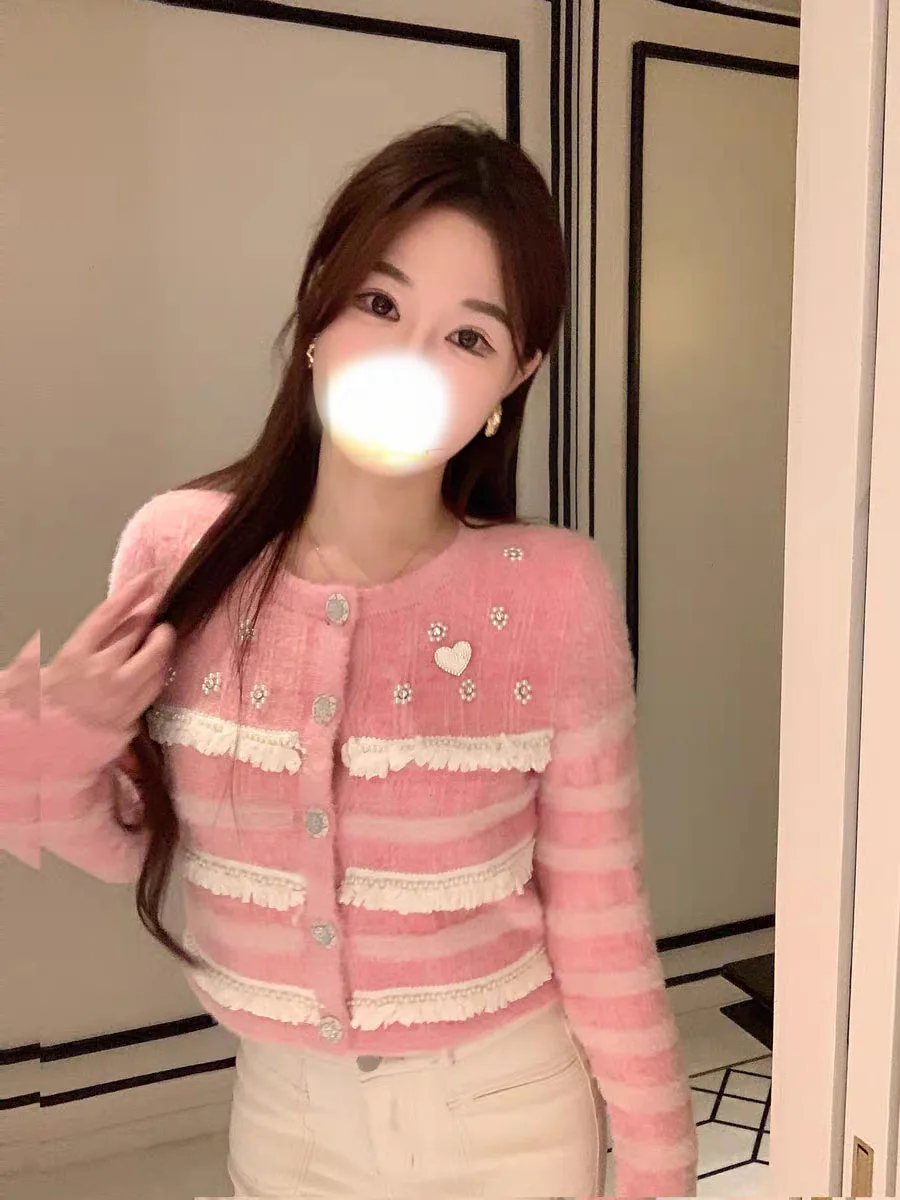 

Ele ort Knitted Lace Patchwork Design Luxury Sle Women's Open Cardigan Autumn Winter Faion Casual Breathable Outerwear