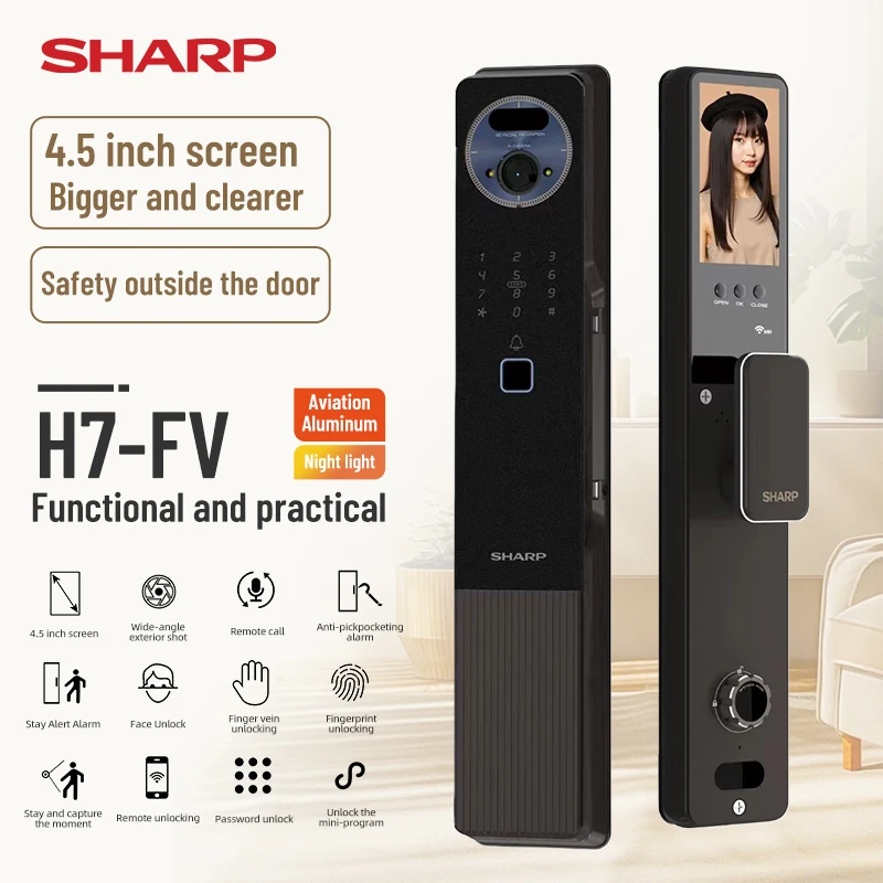 

Sharp H7 WiFi IP Digital Lock Anti-Theft Cat Eye Large Screen Face Palm Vein Smart Door Entry for Wood Aluminum Door Cloud Data