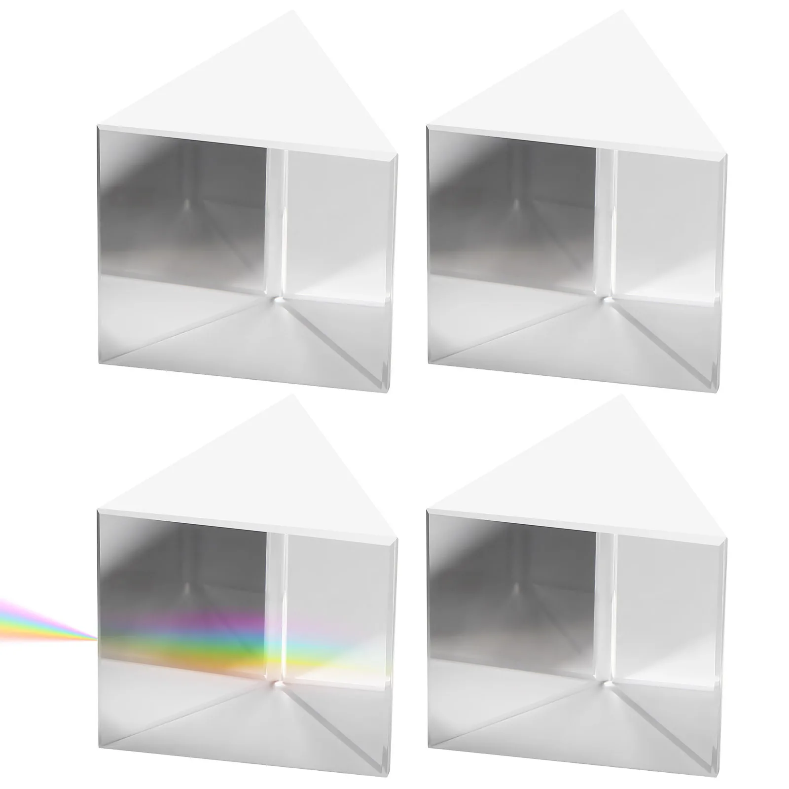 

4Pcs Triangular Prism Optical Glass Crystal Clear Multifunction Reflector for Laboratory Classroom Photography Physics