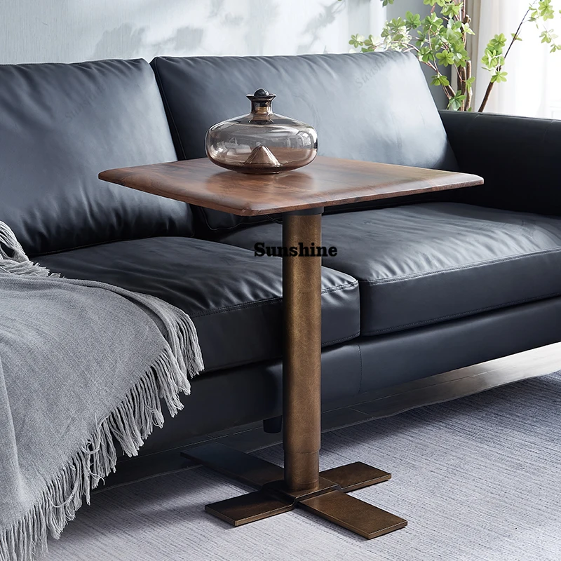Modern walnut solid wood coffee lift multifunction height adjustable sofa side table
