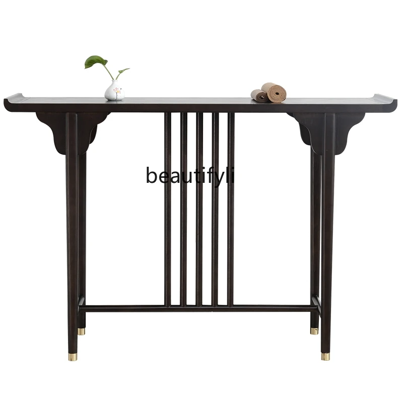 

New Chinese-style entrance table Solid wood table against the wall Side table Narrow strip light luxury entrance platform