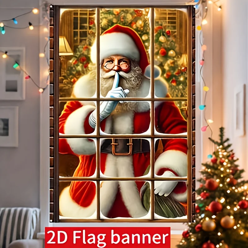 1pc 2D Flat Santa Claus Window Banner - 80x120cm Polyester Christmas Banner, Window Cling, Funny Santa Claus Series Flag Banner