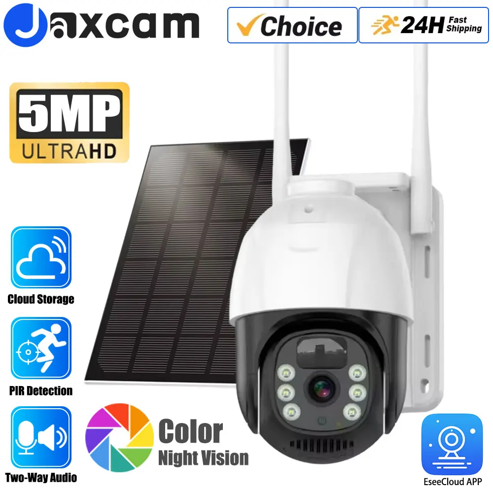 Support 256G Built-in Battery WiFi PTZ Camera 5MP Outdoor Wireless Solar Video Surveillance Camera Long Time Standby EseeCloud