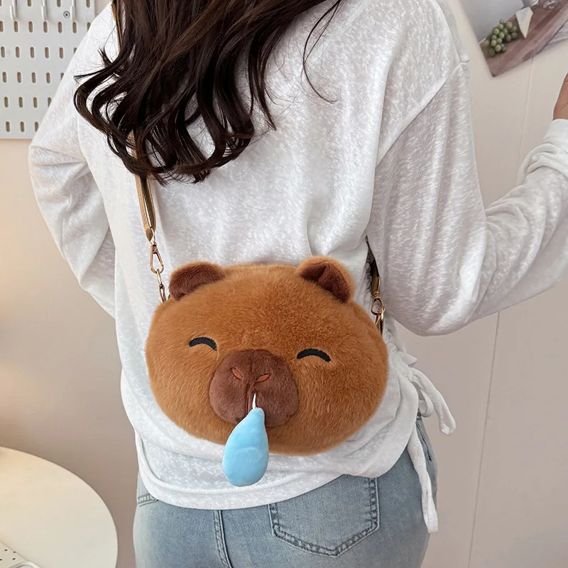 Lindo capibara Snot puede tirar hacia fuera bolso cruzado de felpa monedero de felpa creativo dibujos animados Anime Capybara bolso de hombro regalo de cumpleaños
