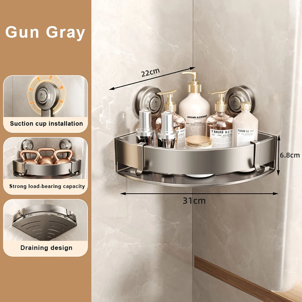 Estante de baño con ventosa gris y blanco, estante de almacenamiento de  esquina sin clavos montado en la pared, suministros de ducha, estantes de  almacenamiento, organizadores - AliExpress, image size:1000x1000