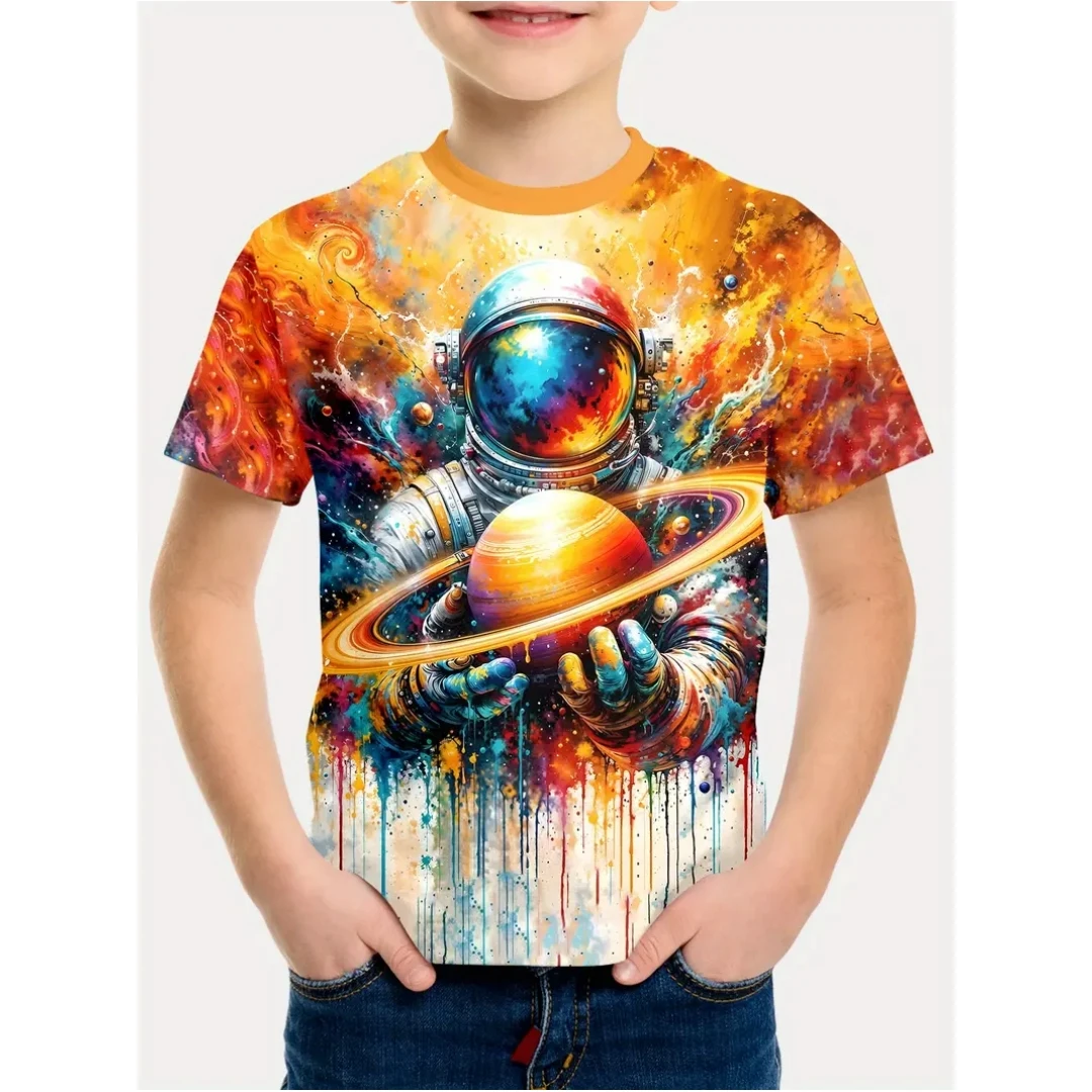 

Summer T-Shirts Astronaut Graphic T Shirts Children Top Short Sleeve T-Shirt for a Boy Tees Tops Fashion Breathable Boys Clothes