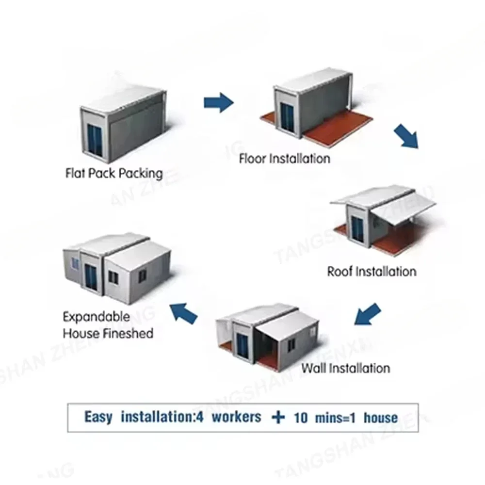 Custom Folding Double Wings Prefab House Steel Frame Metal Luxury Prefab Double Wing Folding Room Container Expandable 3 Bedroom