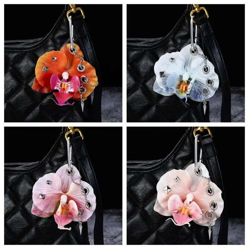 Punk Simulation Phalaenopsis Keychain Creative Exquisite Colorful Simulation Flower Keyring Backpack Decoration Halloween Gifts