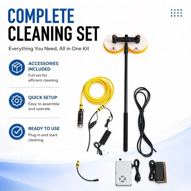 Photovoltaic Panel Disc Cleaning Brush With Aluminum Pole Glass Curtain Wall Billboard Washing Tool Brush