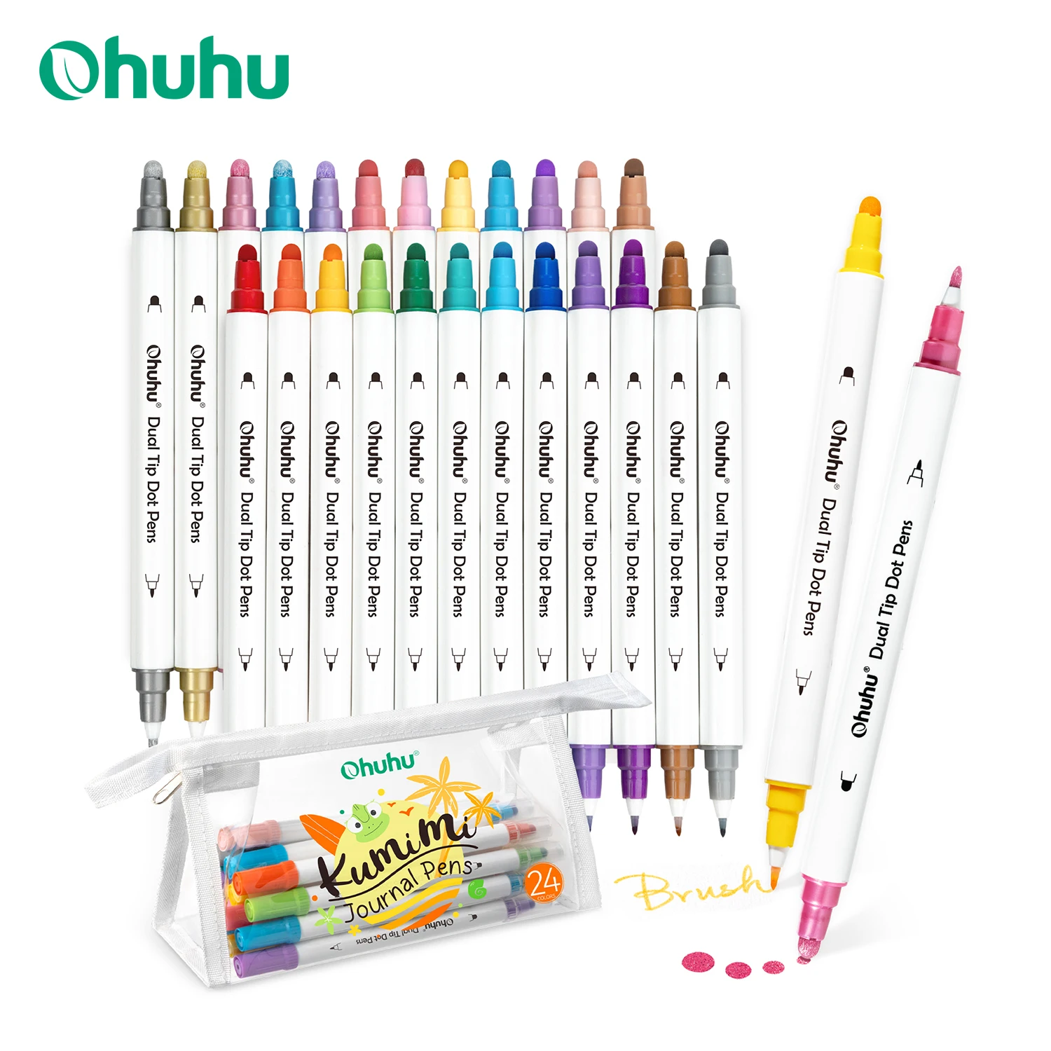 Ohuhu 도트 마커 24 색 도트 마커 펜 듀얼 팁 수성 금속 일반 색상 저널 DIY 색칠 용 도트 펜