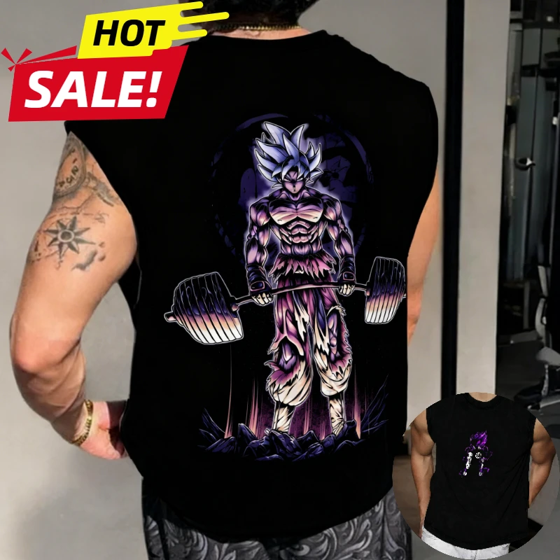 孫悟空超サイヤ人アニメドラゴンボールジム原宿春夏メンズタンクトップフィットネスオーバーサイズカジュアルスポーツノースリーブTシャツ