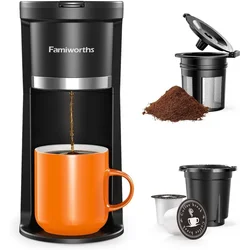 Capsule Coffee Machine Mini Coffee Maker Single Serve, Instant One Cup for K Cup & Ground Coffee, 6 to 12 Oz Brew Sizes,