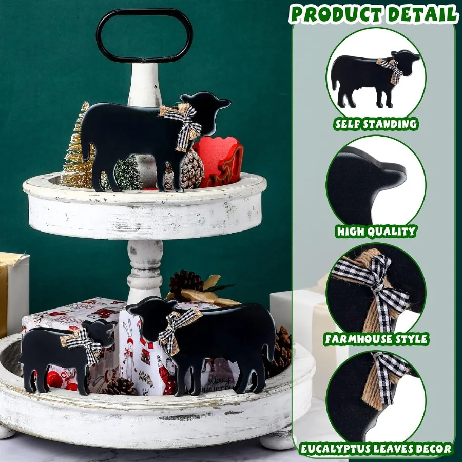 3 pçs de madeira vaca decoração de mesa de natal fazenda estatuetas de vaca decoração para cozinha prateleira ocidental país decorações de natal f
