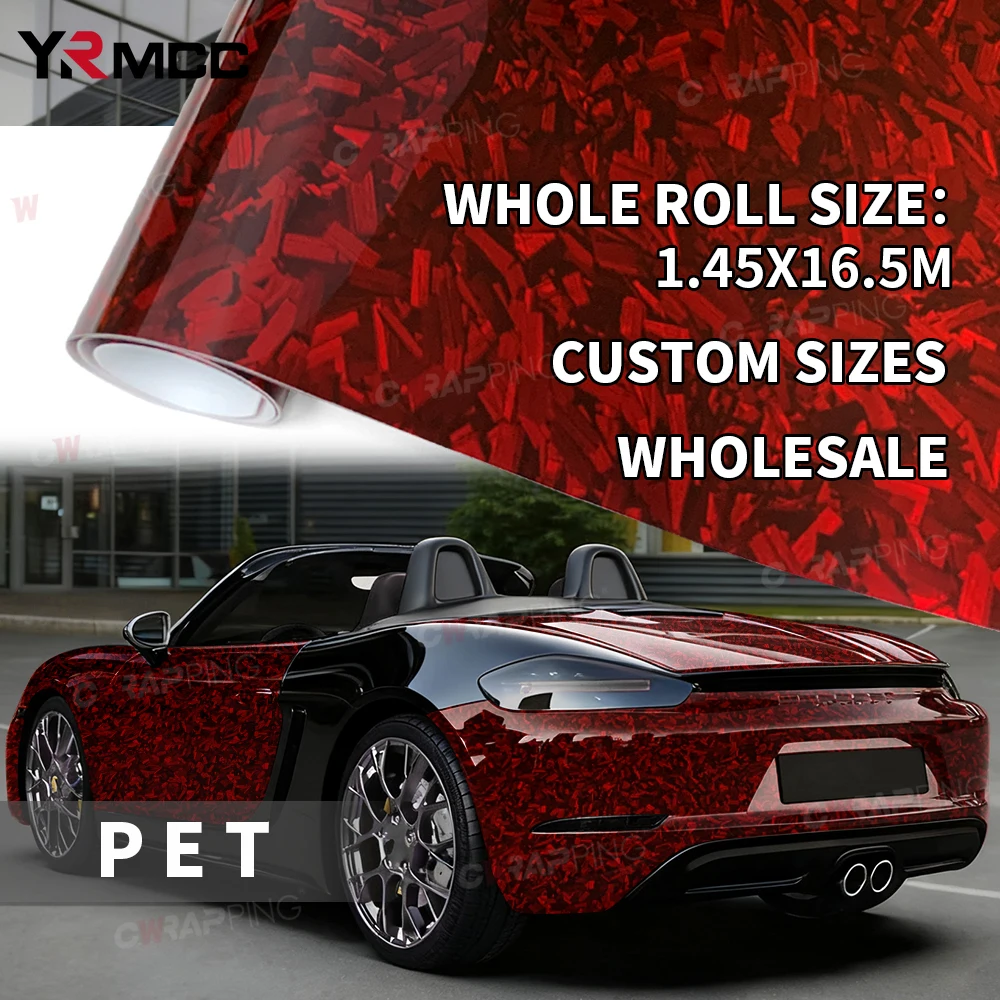 

Forged Carbon Sticker for Car Wrapping Film Glossy 145cmx300cm Red Car Adhesive Vinyl Roof Cover Waterproof PET Body Covering