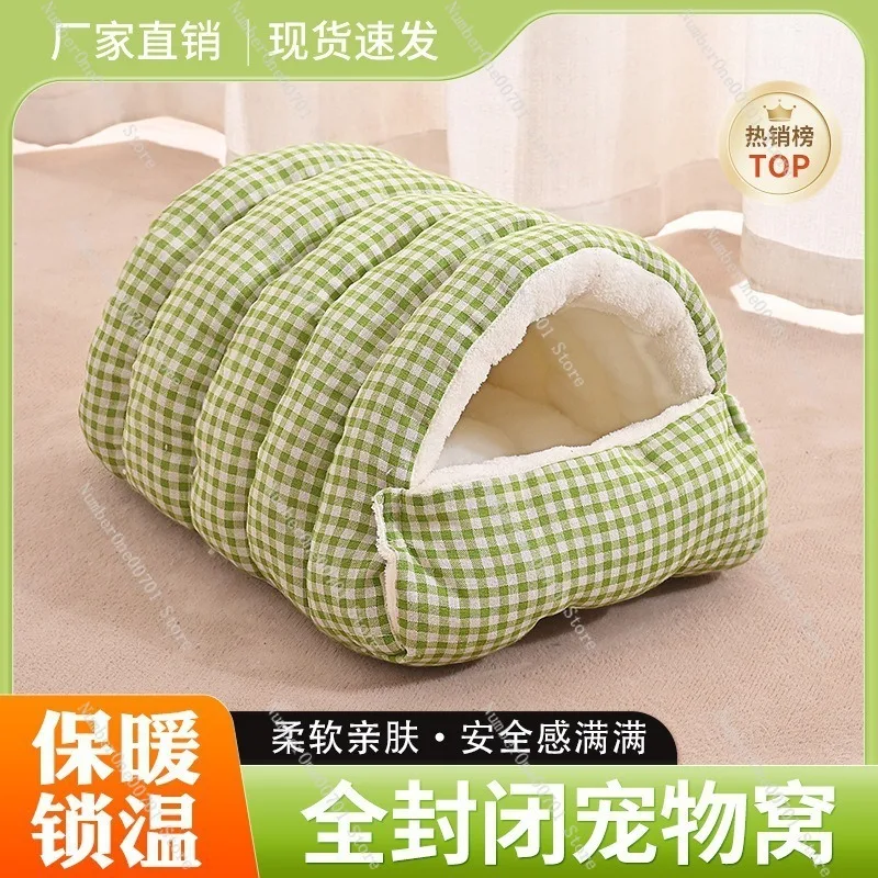 Cat Dog House Winter Warm Enclosed Cave Pet Bed Removable Washable for Small Dogs Cats Indoor All Seasons