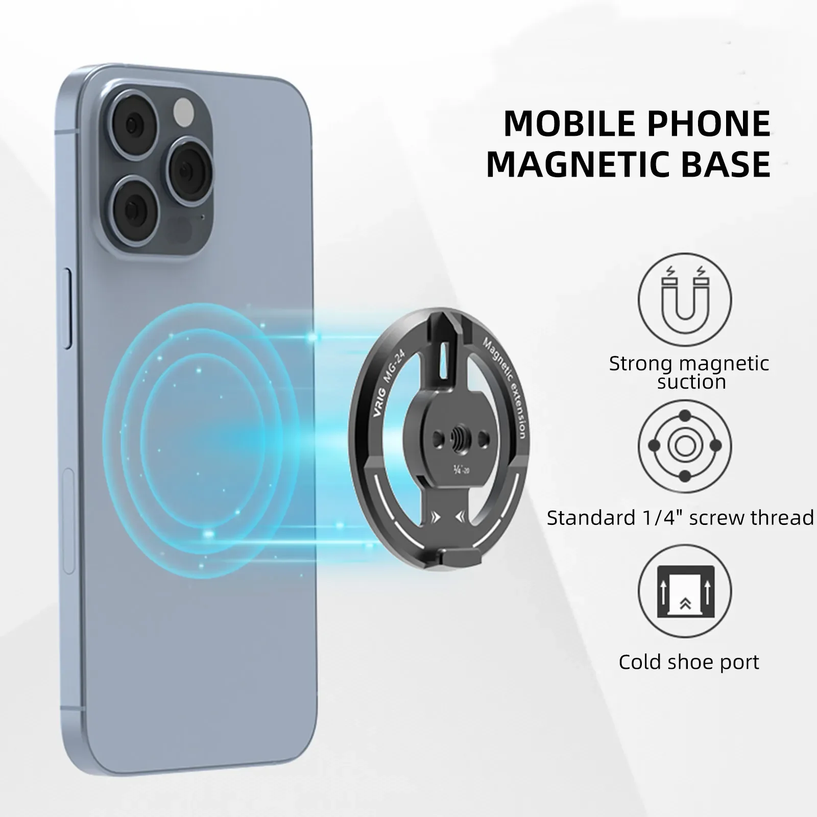 

VRIG MG-24 MagSafe Phone Mount w/Cold Shoe&1/4" Screw-N52 Magnet Holder for iPhone/Tablet,ARRI Hole Fill Light Mic Rig Accessory