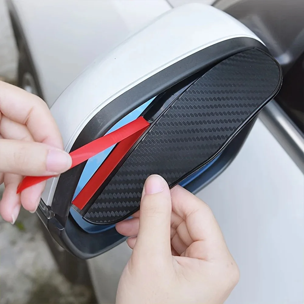 2pcs Carbon Fiber Look Car Side Mirror Rain Guards - Sun & Snow Shield Visors for Enhanced Rear View Safety, Easy Install