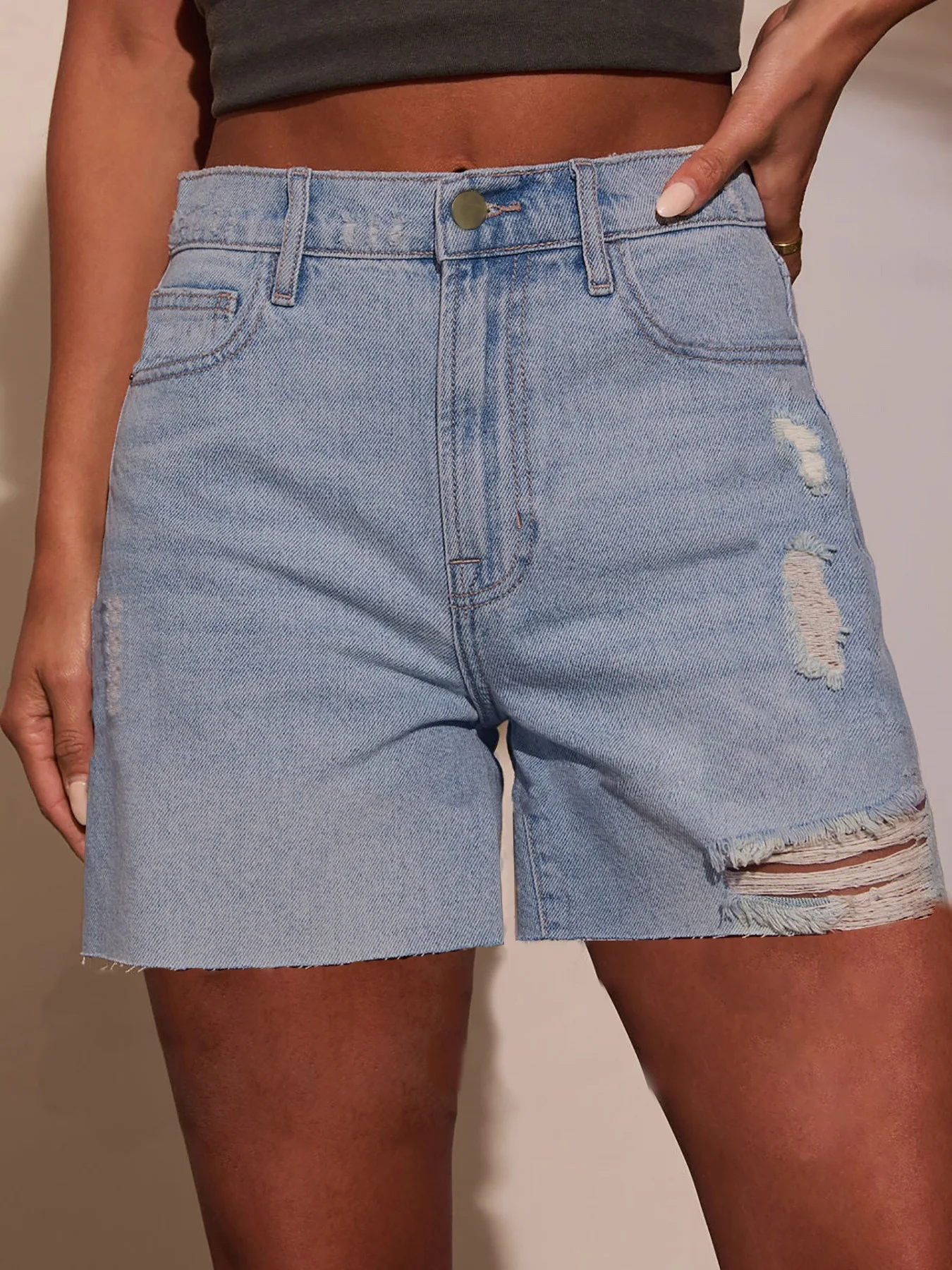 Jeans Shorts Women Vintage Denims Hole Ripped Stretch High Waist Washed Distressed Pockets Straight Short Pants 2025 Streetwear