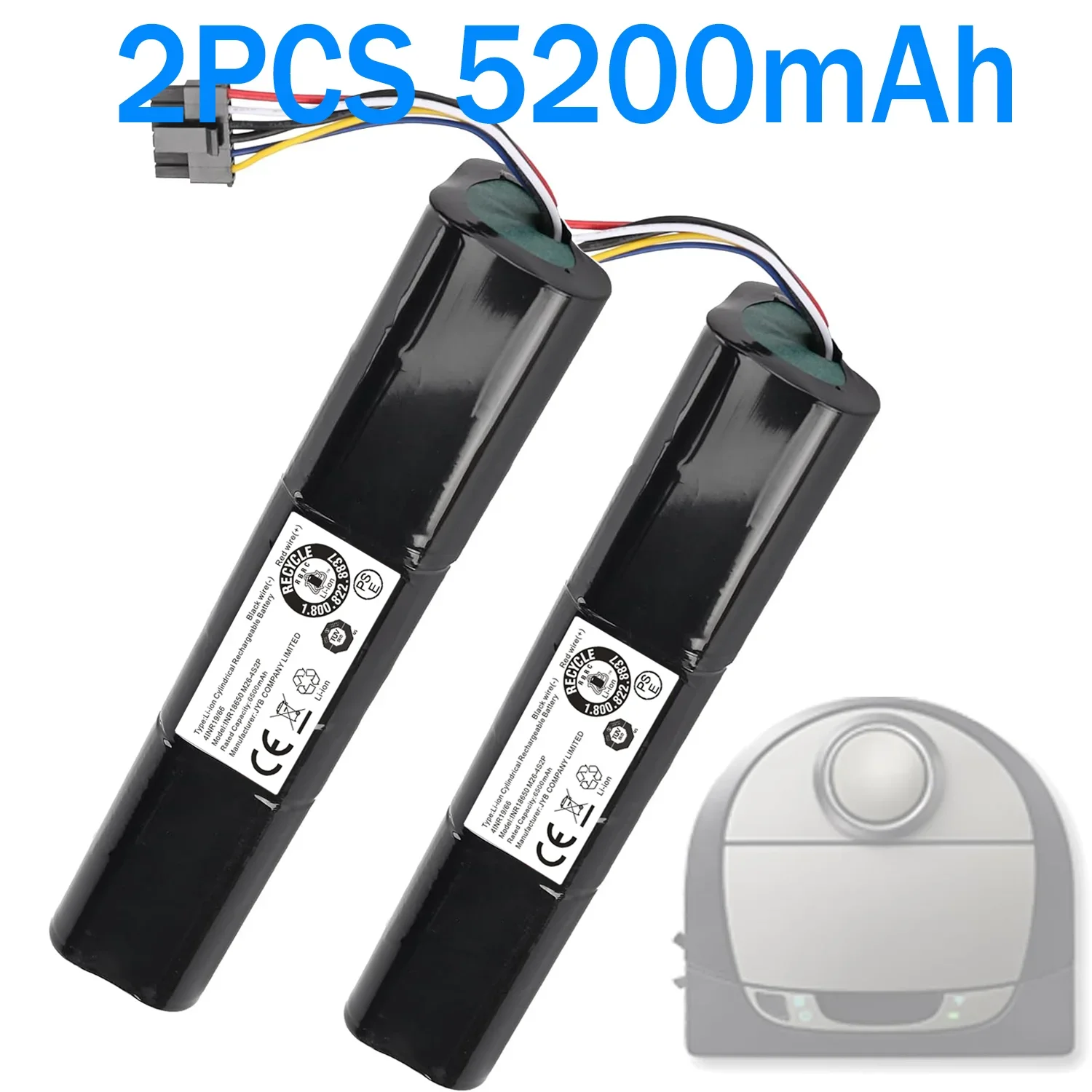 14.4V 6500mAh Li-Ion vervangende batterij voor Neato D3 D4 D5 D6 D7 robotstofzuigers, onderdeelnummer: 945-0225