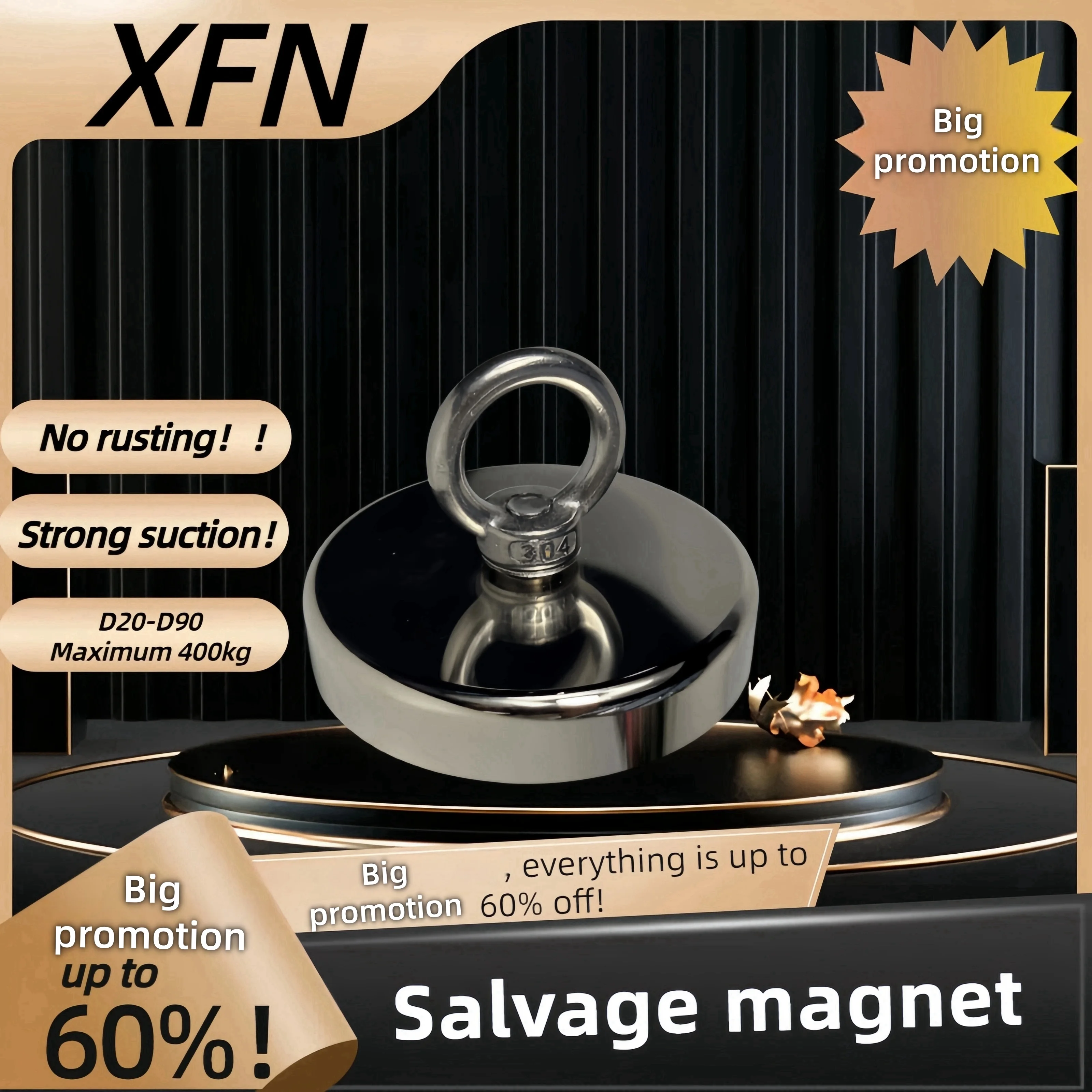 XFN Super Strong Fishing Magnet Heavy Duty Powerful Neodymium Magnet N52 with Countersunk Hole Eyebolt for Salvage Magnetic Pot