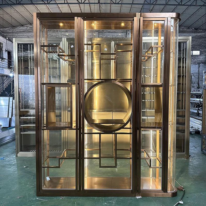 

Wine Cabinet Curved Glass Stainless Steel Display Cabinet High End Bar Red Wine Furniture