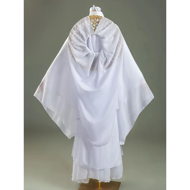Tian Guan Ci Fu Xie Lian-pelucas de disfraz, sombrero de bambú, traje blanco HanFu, tela de Halloween, sombrero de bendición oficial del cielo