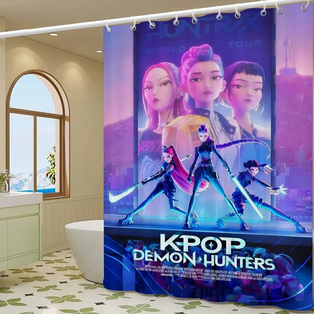 

Kpop D-demon Hunters 1 шт. занавеска для душа с узором плюс крючки водонепроницаемая машинная стирка полиэфирная ткань абстрактная