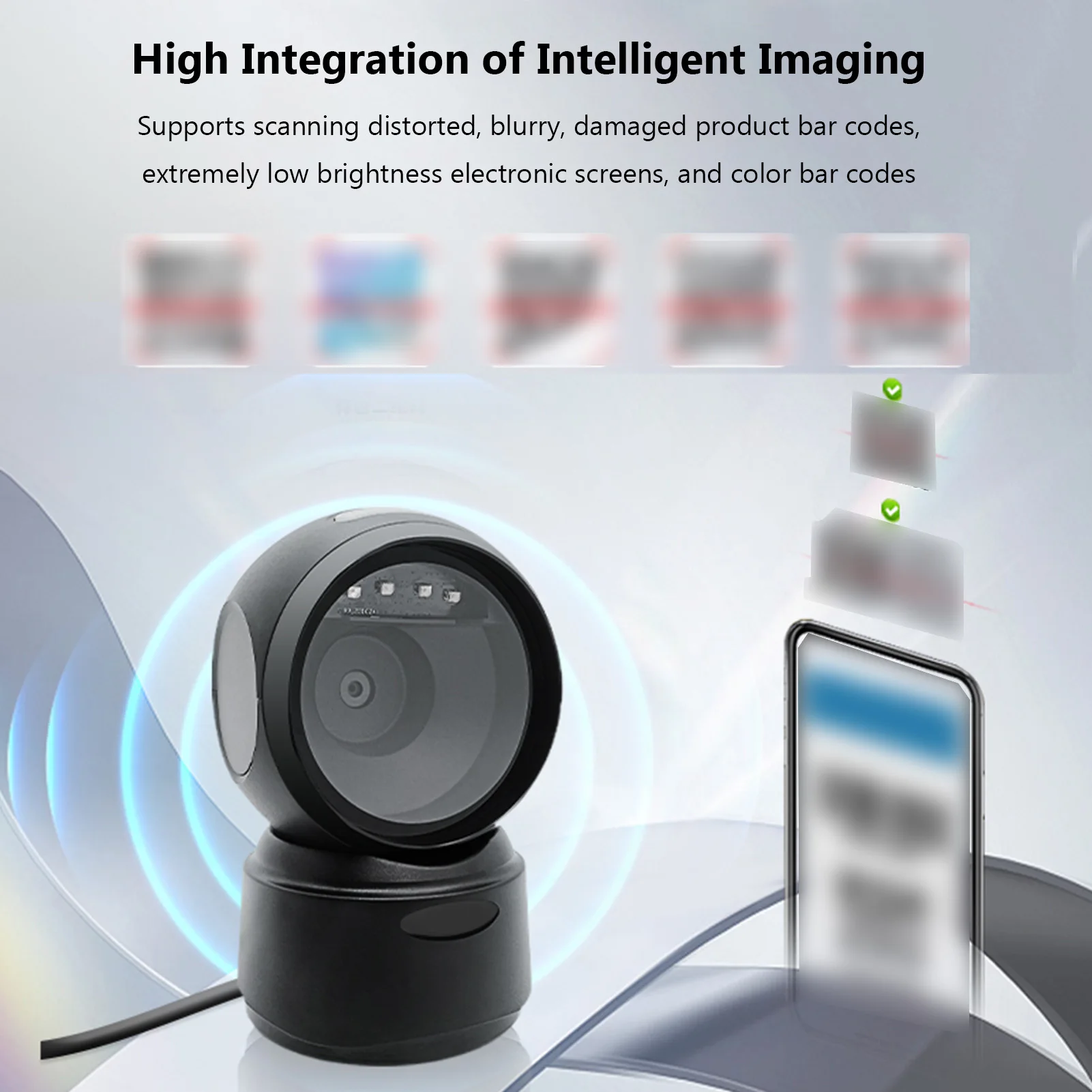 T27H Desktop Barcode Scanner USB Wired Desktop Barcode Scanner Omnidirectional Automatic Sensing 1D/2D Bar  Reader