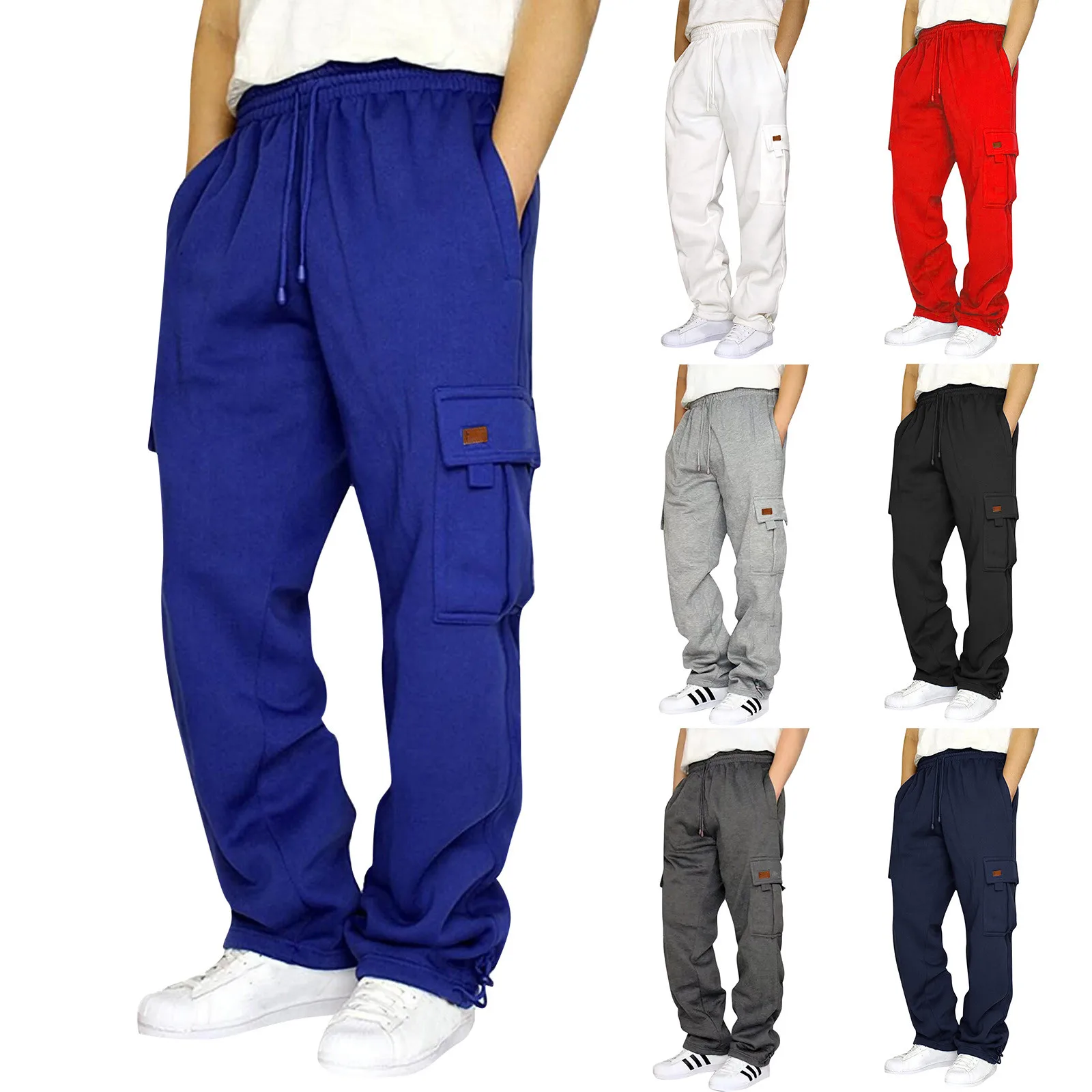 Men'S Cotton Twill Pants Spring Autumn High Waist Drawstring Trousers With Pockets Daily Outdoor Casual Hiking Large Size Pants