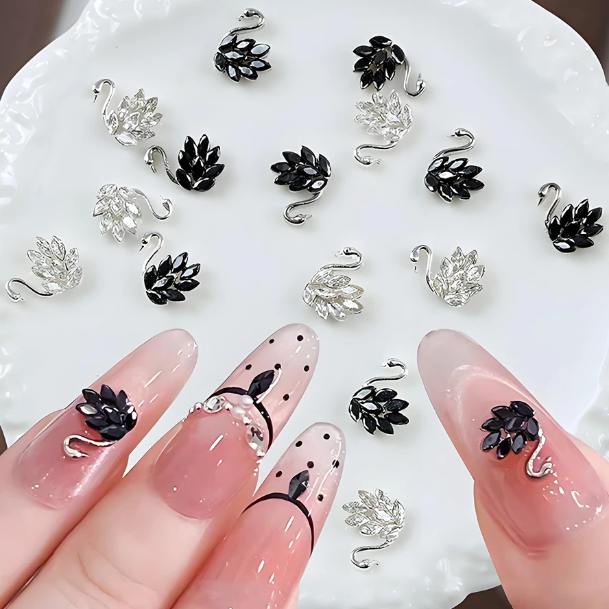 

5PCS 3D Luxury Alloy Nail Art Crystal Swan Rhinestone Charms Kawaii Accessories For Nails Decoration Manicure Supplies Material
