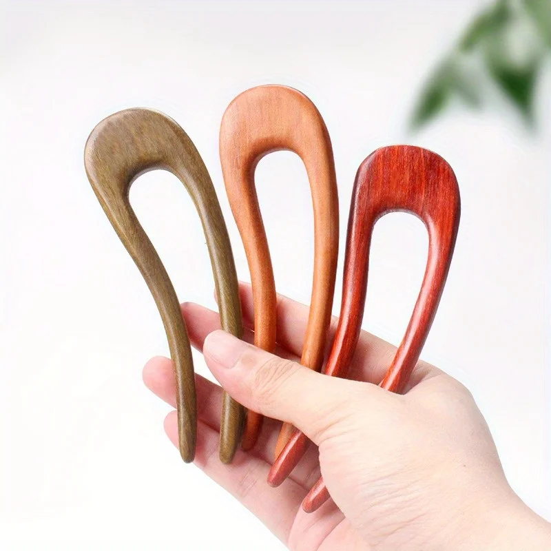 

1Pc Minimalist U Shape Two Pronged Wood Hair Fork, Wood Hairpin for Thick Hair/ Minimal Bun Holder and Ponytail Holder