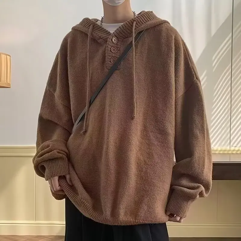 

Men's Knitted Hoodie Thiened Lazy Sle Autumn Winter New Faion Japanese Retro Sweatirt Youth Vitali Polyester Fiber