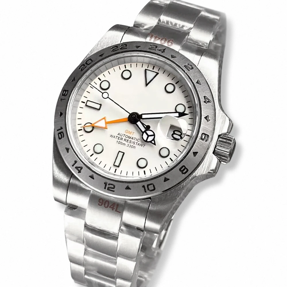 Imagem -02 - Relógio Mecânico Automático Masculino Vidro Safira de Luxo Relógio Estéril com Data e 10 Barras Relógio Inoxidável Impermeável 39 mm Nh34 Gmt 2024